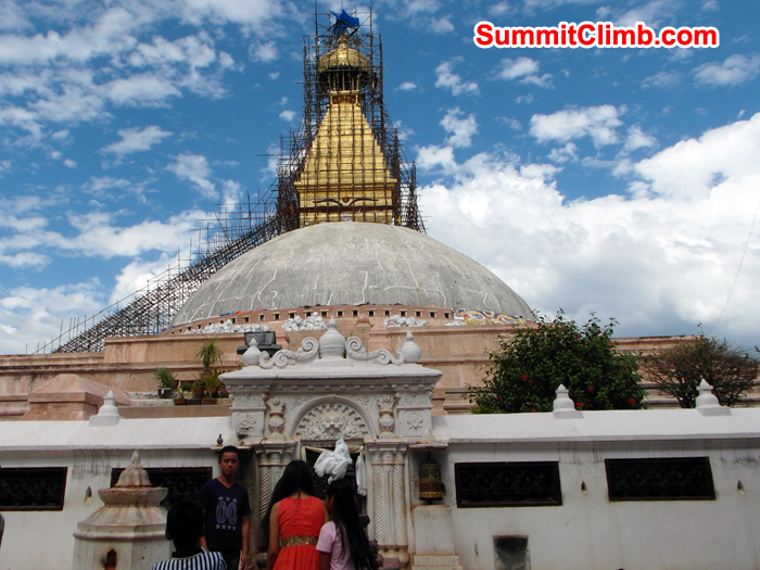 Boudhanath Stupa in reconstruction after Nepal Earth Quake