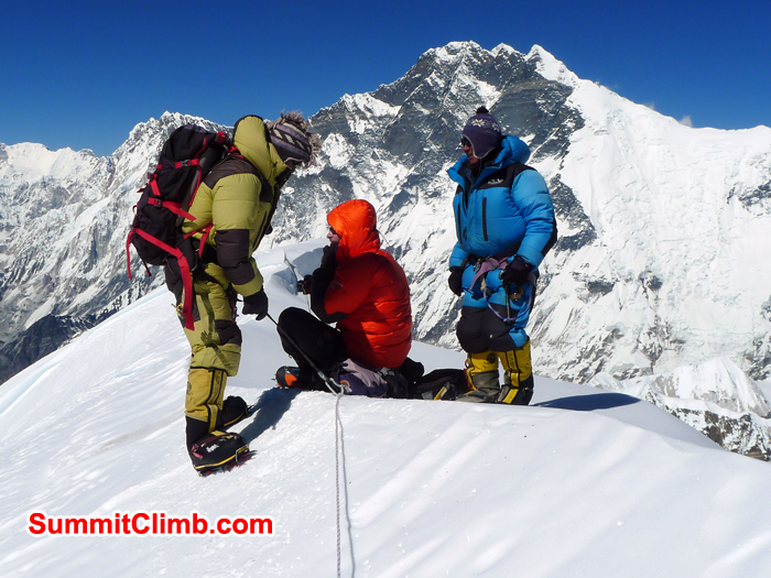 Sherpas and membems are on the summit of Baruntse. Photo Kurt Blair
