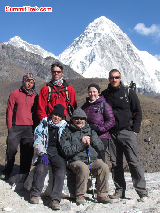 Team Christmas and New year group near Lobuche background mount Pumori. Photo Aless