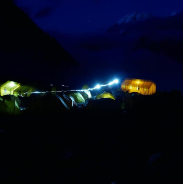 Our Manaslu base camp at night