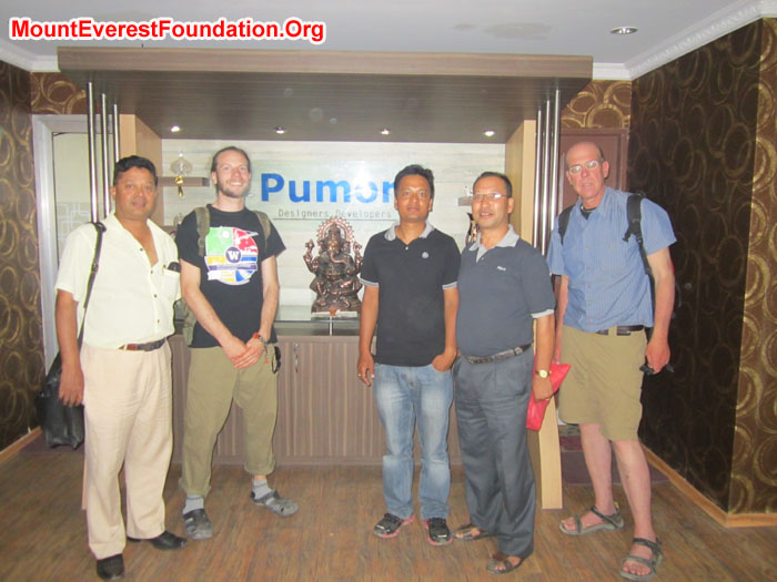 Leaving Pumori. From left, Murari (Mount Everest Foundation), Nate Janega, Rajendra & Suvod (Pumori), Dan Mazur. 
