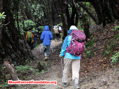 nepal volunteer trek, team hiking to next camp
